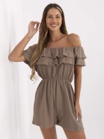 Ciemnobeżowy muślinowy kombinezon z gumką w pasie