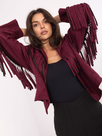 Bordowa zamszowa kurtka z kołnierzykiem