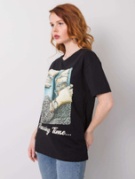 Czarny t-shirt damski z aplikacją Blanche