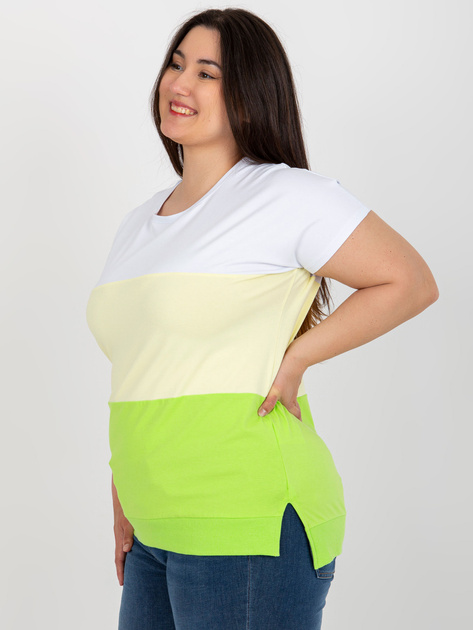 Hurtownia Biało-żółta bawełniana bluzka plus size