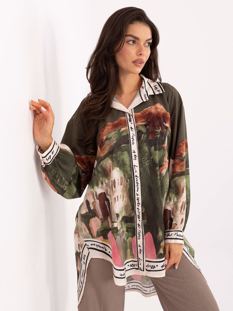 Khaki rozpinana koszula z nadrukiem  RUE PARIS