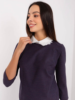 Hurt Granatowa krótka bluzka wizytowa z koronką