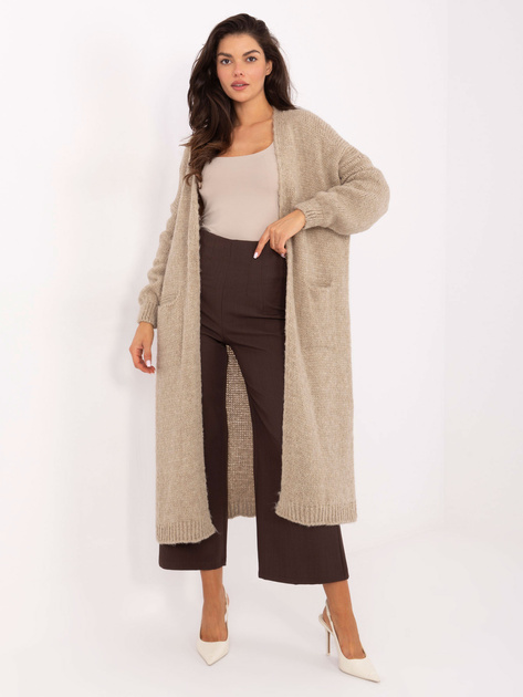 Beżowy długi kardigan z kieszeniami