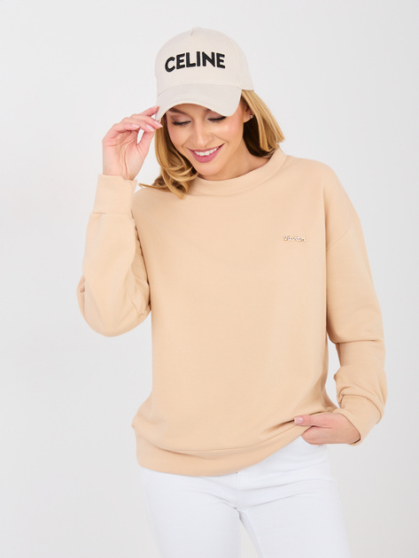 Beżowa bluza oversize z ozdobną naszywką