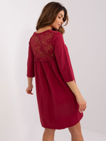 Hurt Bordowa sukienka z koronkową wstawką RUE PARIS