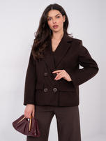 Czekoladowy dwurzędowy płaszcz z podszewką RUE PARIS