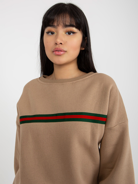 Hurt Ciemnobeżowa dresowa bluza oversize bez kaptura