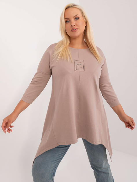 Hurt Ciemnobeżowa bluzka plus size z naszywką