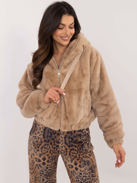 Hurt Beżowa krótka kurtka futrzana z wiskozy