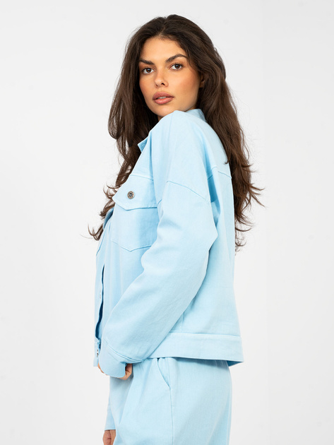 Pastelowa niebieska jeansowa kurtka z kieszeniami RUE PARIS