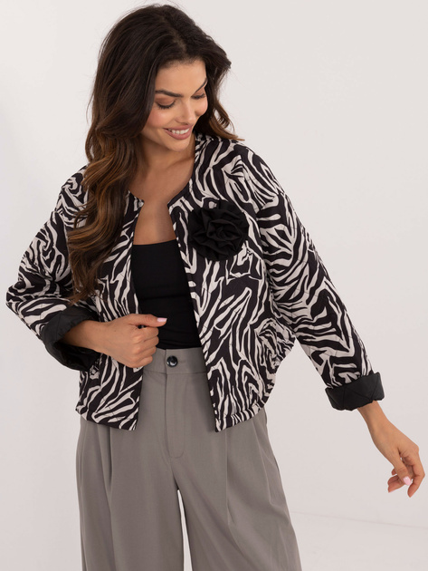 Hurt Ecru-czarna kurtka przejściowa damska bez zapięcia