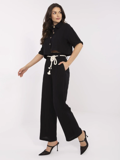 Czarny muślunowy komplet damski na lato