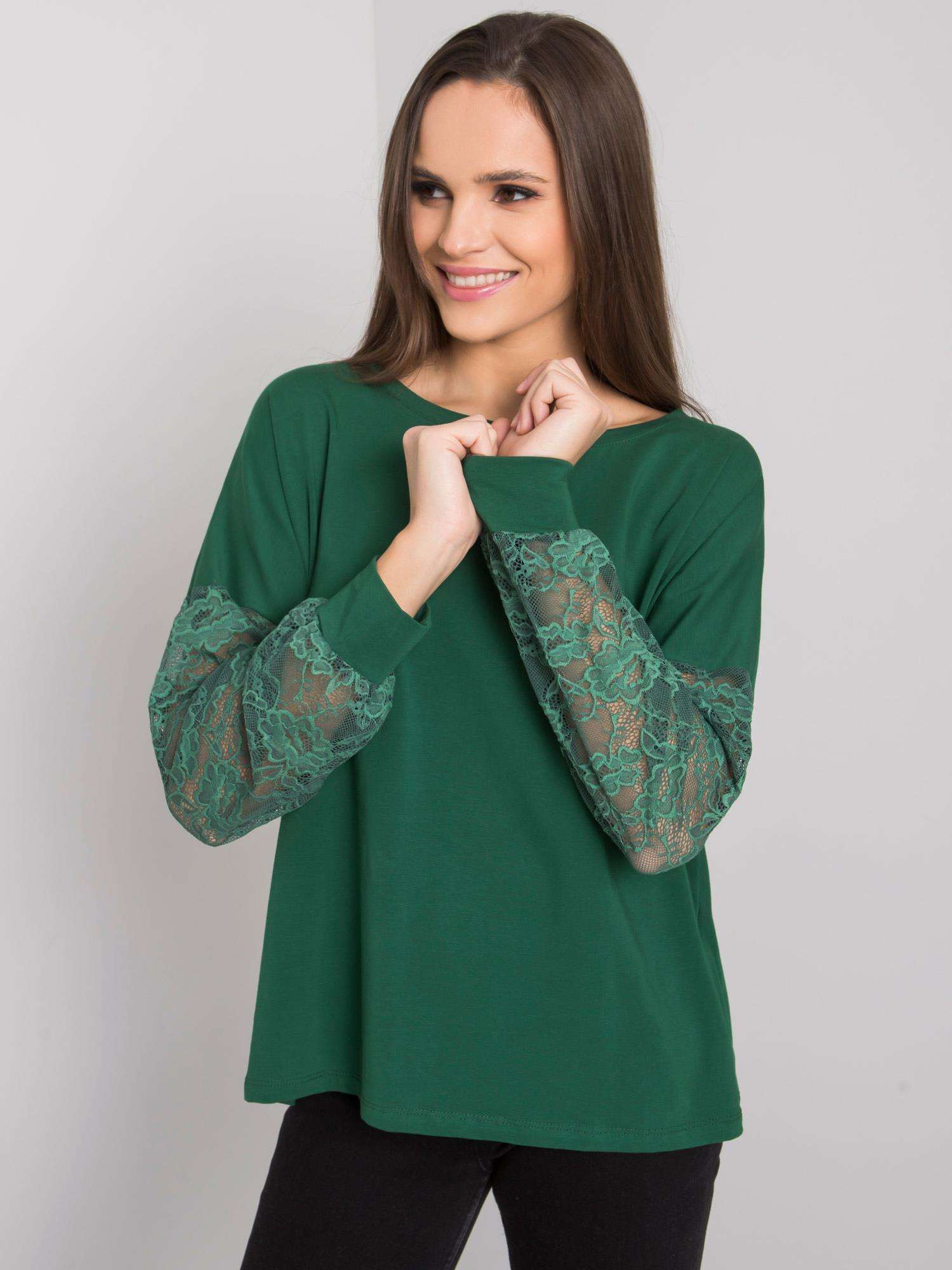 Dark green blouse with lace Shantelle RUE PARIS