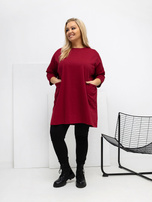 Bordová dlouhá blůza plus size s kapsami.