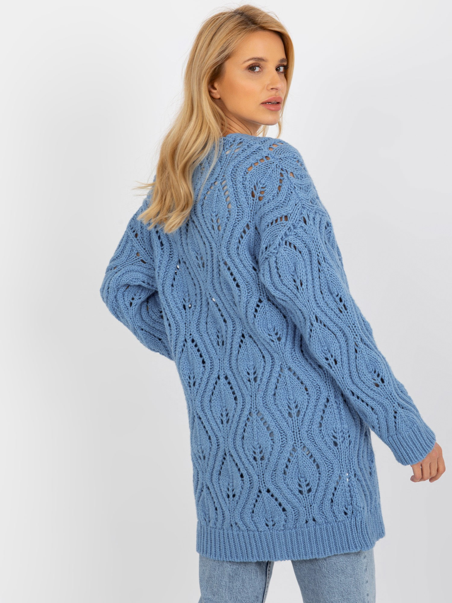 Großhandel Blau offener Strickcardigan ohne Verschluss.
