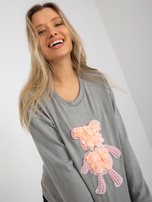 Hurtownia Szary damski sweter klasyczny z aplikacją 3D 