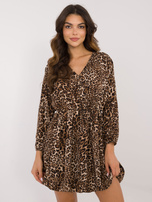 Hurt Beżowo-czarna rozkloszowana sukienka w panterkę