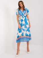 Hurt Niebiesko-beżowa damska sukienka plisowana