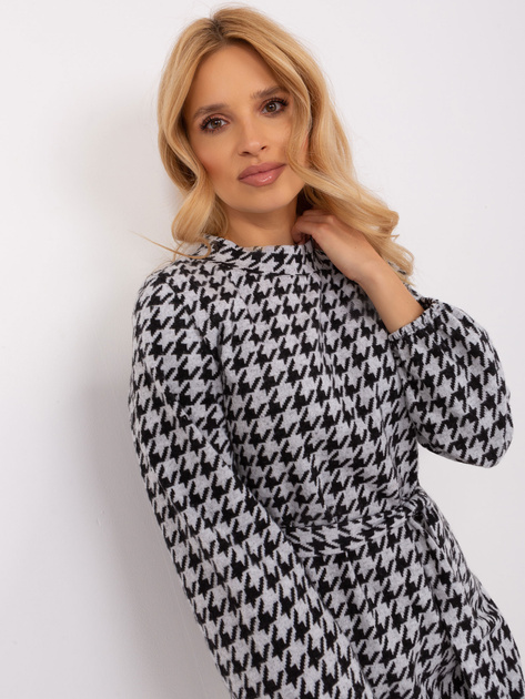 Hurt Biało-czarna midi sukienka dzianinowa w pepitkę