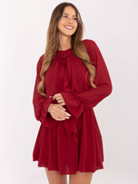 Burgundy mini dress with decorative rose RUE PARIS.