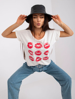 Ecru damski t-shirt z printem Malvina MAYFLIES