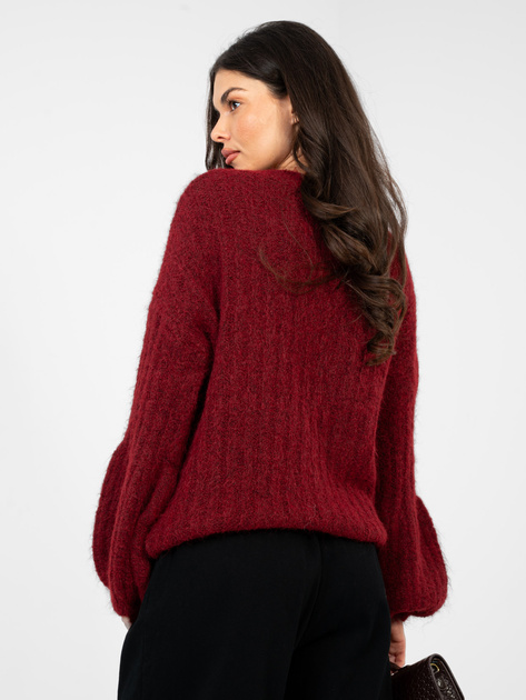 Bordowy sweter oversize w szeroki prążek