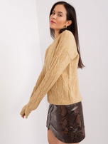 Hurt Camelowy sweter z warkoczami i ściągaczami  