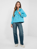 Pastelowy niebieski zamszowy płaszcz z kieszeniami