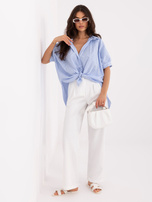 Biało-niebieska koszula oversize z bufiastym rękawem RUE PARIS 