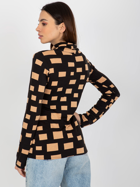 Hurtownia Czarno-camelowa bluzka z golfem i nadrukiem