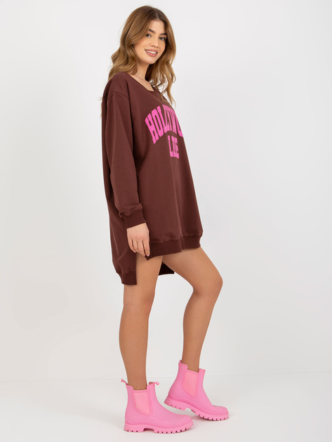 Hurt Ciemnobrązowo-różowa długa bluza oversize z napisem