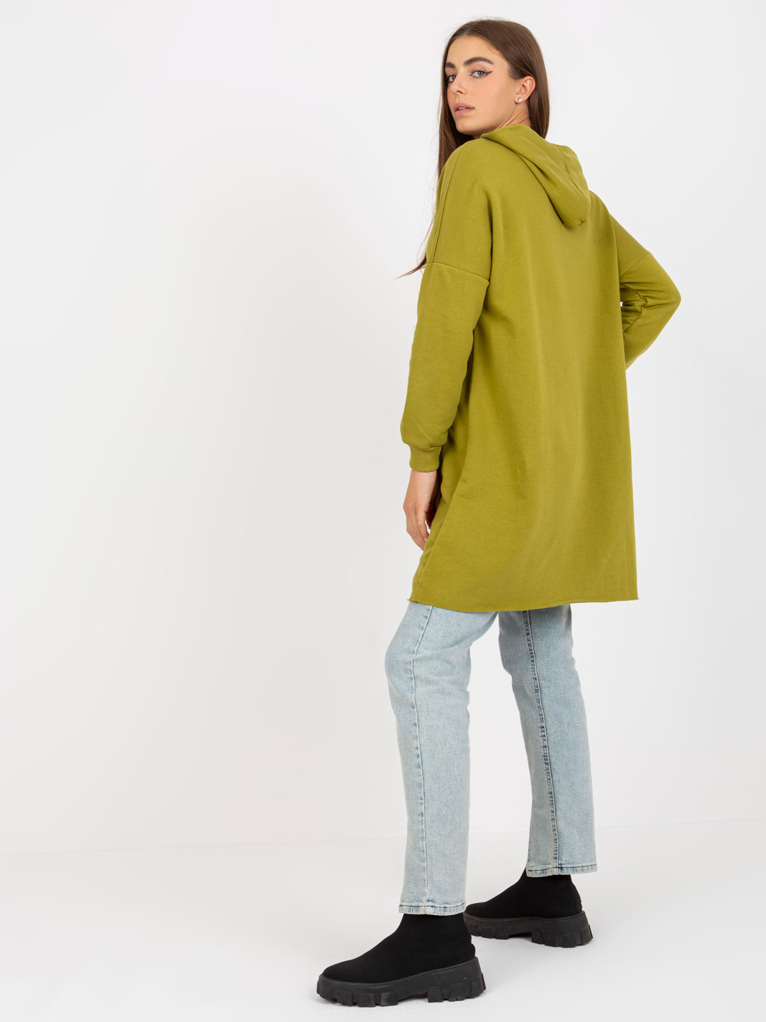 Hurt Oliwkowa długa bluza basic z kieszenią