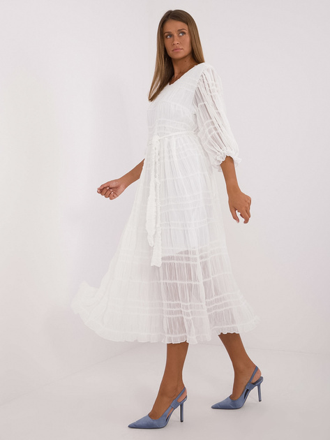 Hurt Biała rozkloszowana sukienka koktajlowa z rękawem 3/4