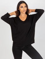 Hurt Czarna wiskozowa bluzka basic z rękawem 3/4