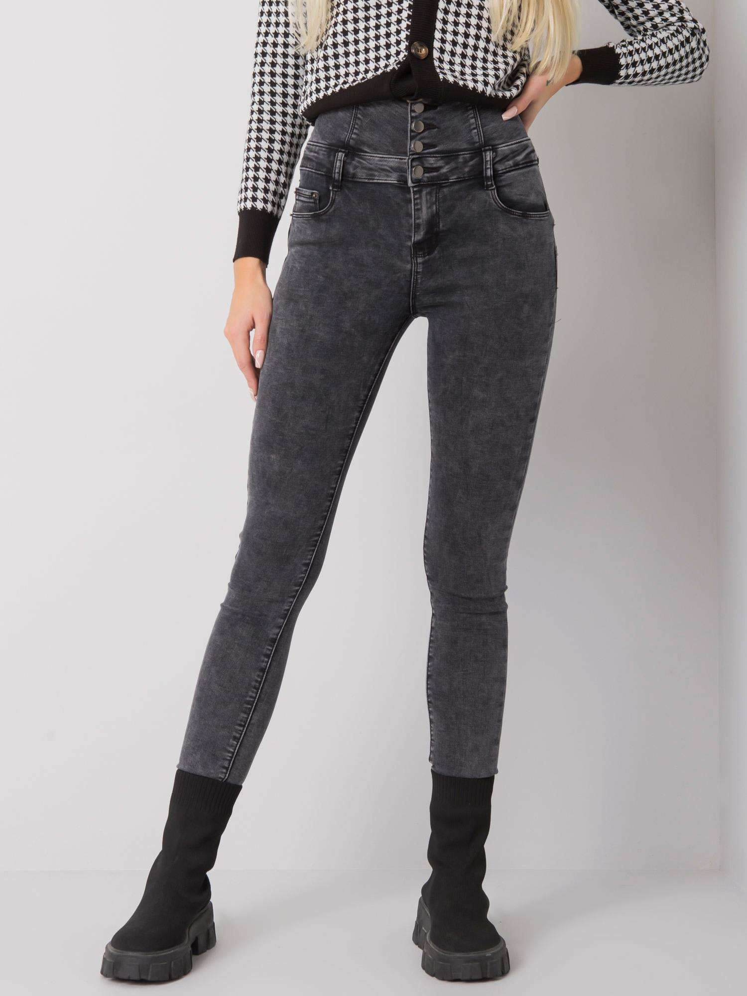 Szare jeansy rurki high waist Garland