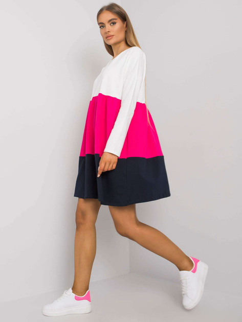 Ecru-fuksjowa bawełniana sukienka z długim rękawem Emine RUE PARIS