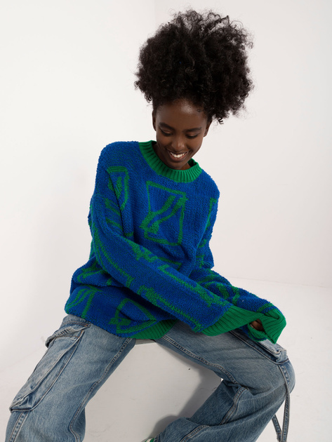 Hurtownia Ciemnoniebieski długi sweter damski oversize