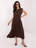 Ciemnobrązowa trapezowa sukienka z kieszeniami RUE PARIS 