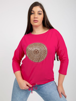 Hurt Fuksjowa bluzka plus size z nadrukiem i dżetami