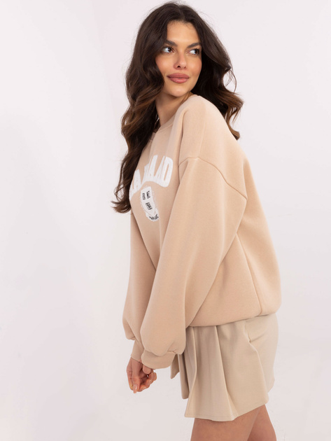 Hurt Beżowa dresowa bluza bez kaptura z ociepleniem