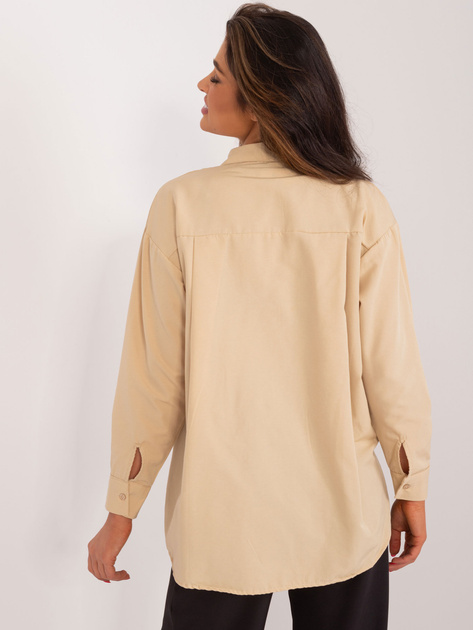 Hurt Beżowa klasyczna koszula damska z rozcięciami
