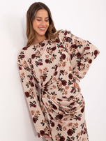 Beżowa midi sukienka z marszczeniem RUE PARIS 