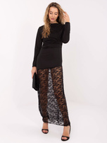 Czarna maxi sukienka z koronkowym dołem