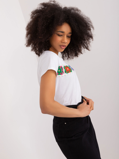 Hurt Biały bawełniany t-shirt z haftem BASIC FEEL GOOD