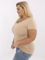 Camelowy bawełniany t-shirt basic plus size