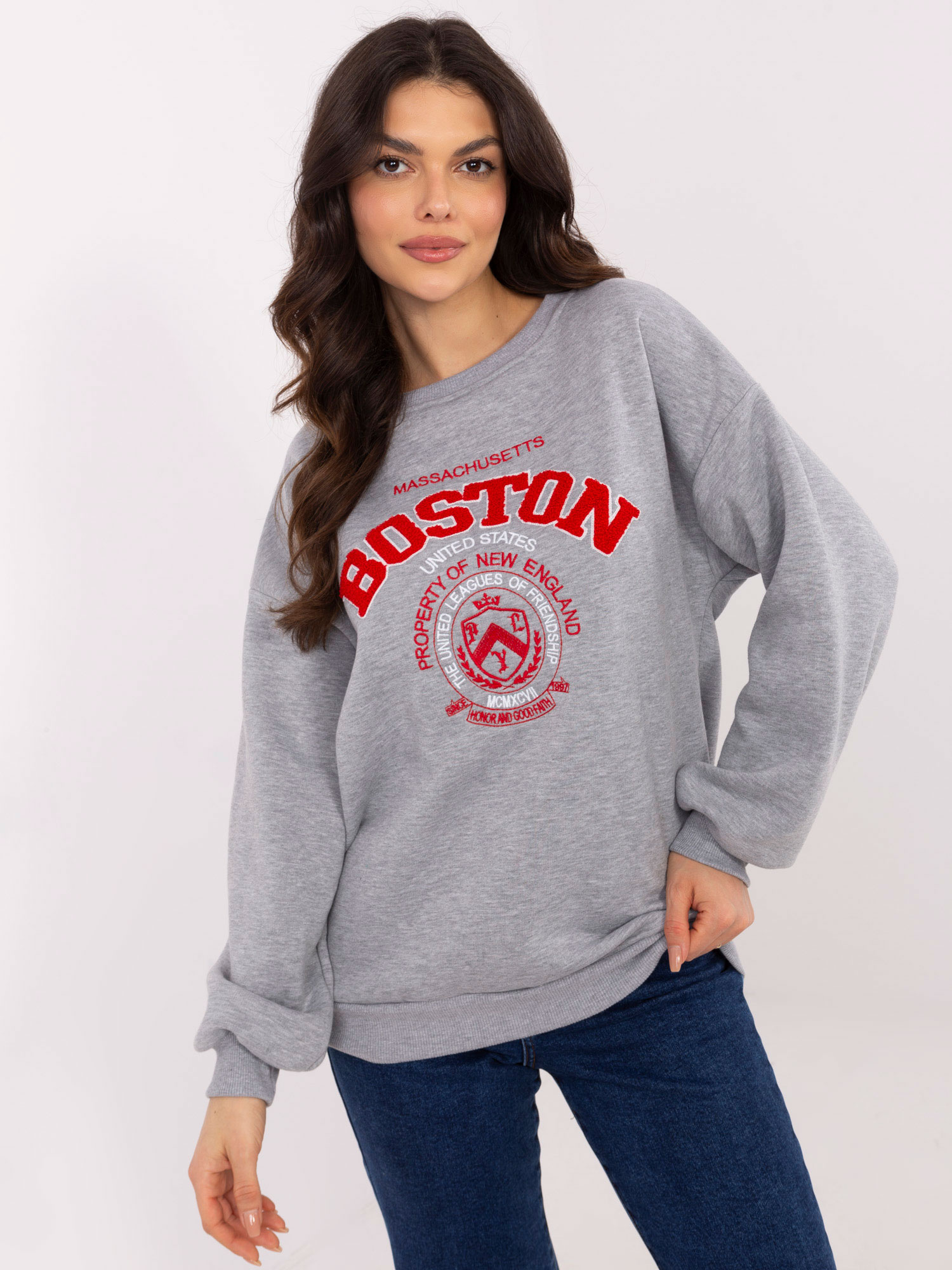 Hurt Jasnoszara melanżowa bluza oversize z napisem