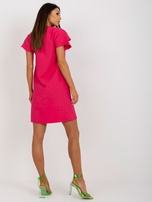 Hurt Fuksjowa sukienka koktajlowa z koronką RUE PARIS