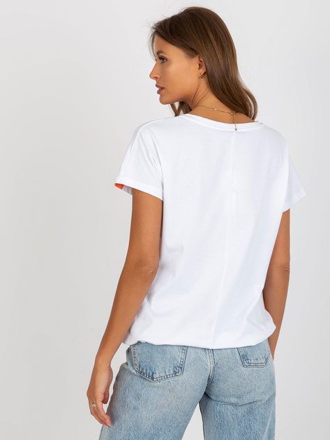 Hurt Biało-pomarańczowa bluzka w paski z kwiatem