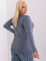 Hurt Szaro-niebieski sweter plus size z dekoltem V 