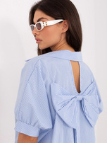 Biało-niebieska koszula oversize z bufiastym rękawem RUE PARIS 